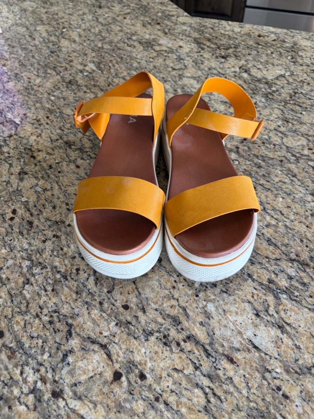 MIA Yellow Strap Platform Sandals with White Sole - Picture 2 of 4